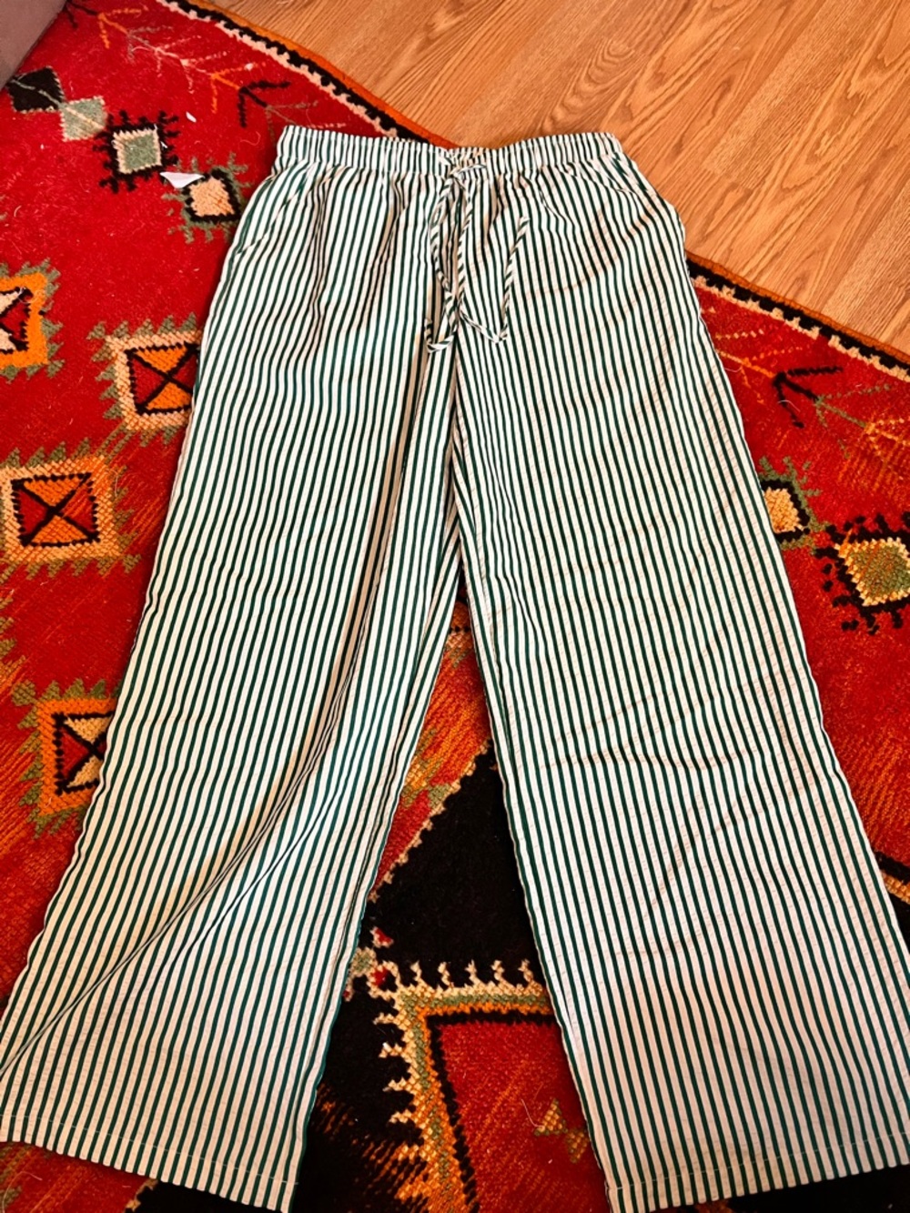 Peach Love California Green and White Striped Wide-Leg Pants